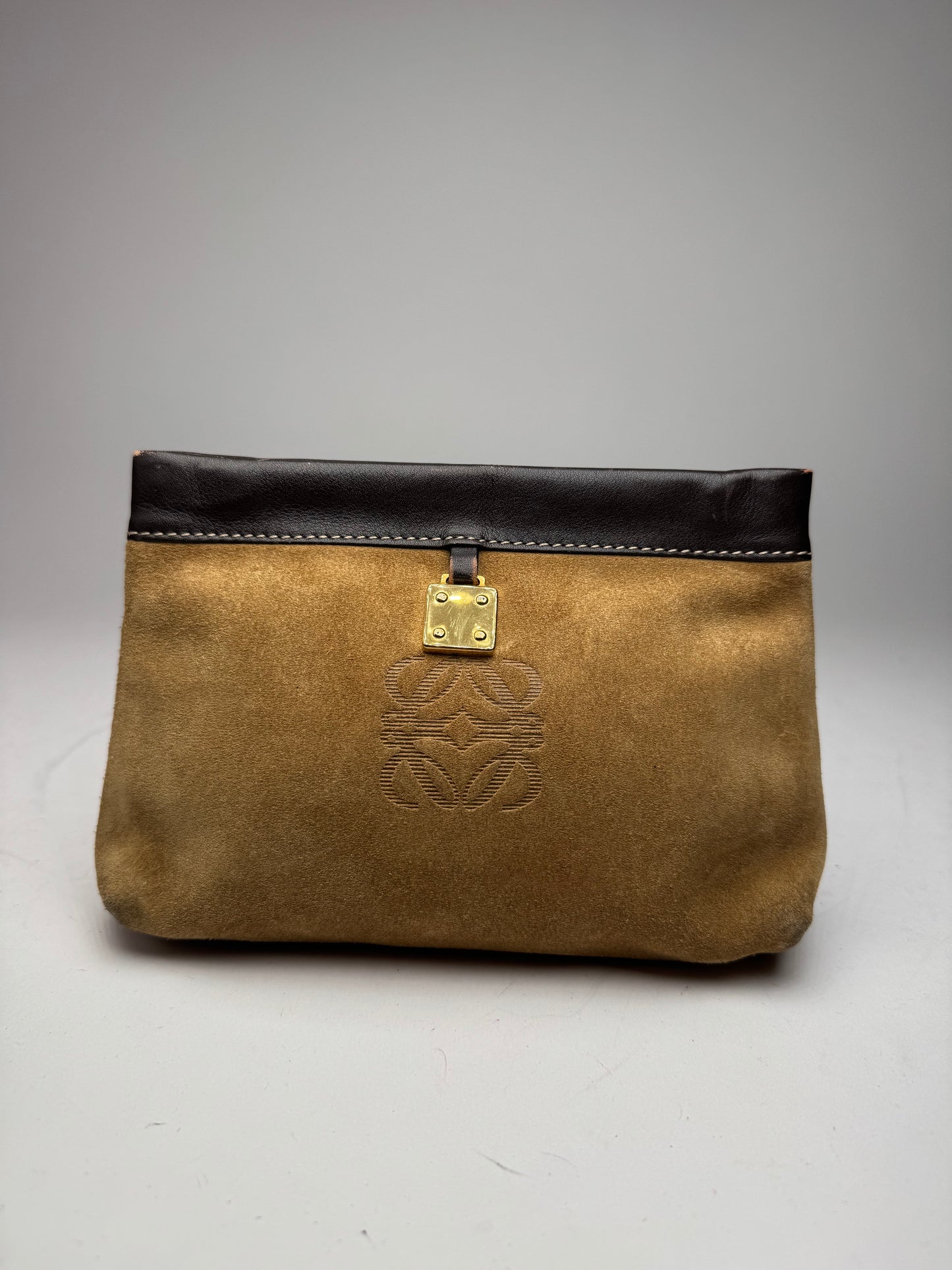 Vintage Loewe Madrid Leather Suede Anagram Clutch Brown