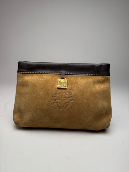 Vintage Loewe Madrid Leather Suede Anagram Clutch Brown