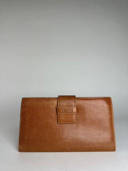 Vintage Celine Paris Snake Emblossed Long Leather wallet Brown