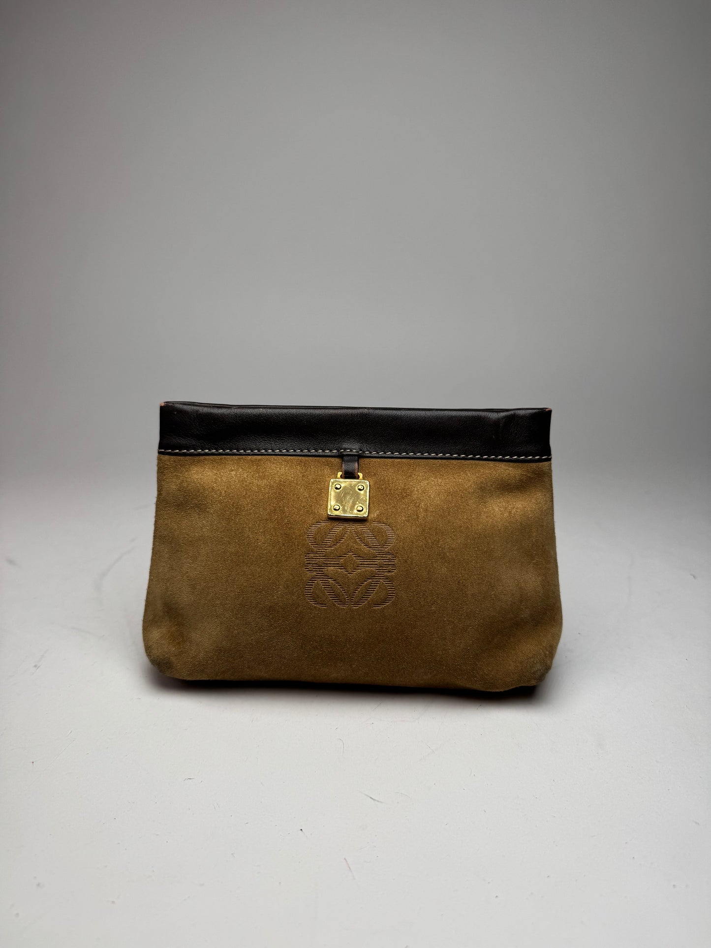 Vintage Loewe Madrid Leather Suede Anagram Clutch Brown