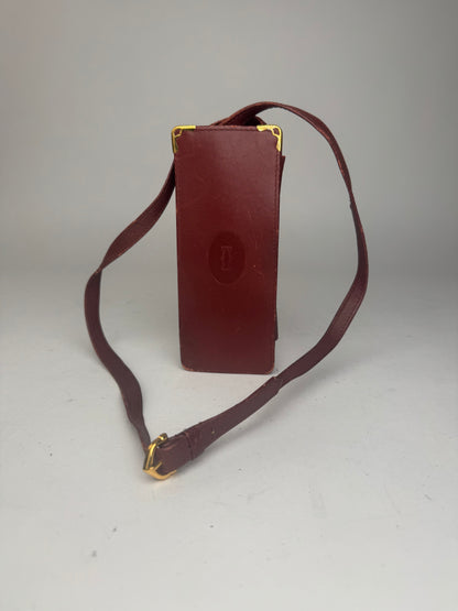 Vintage Cartier Mini Leather shoulder bag burgundy