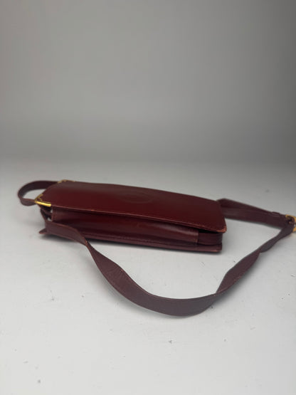 Vintage Cartier Mini Leather shoulder bag burgundy
