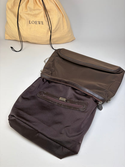 Vintage Loewe Bifold Wallet Nylon Leather Dark Brown Silver