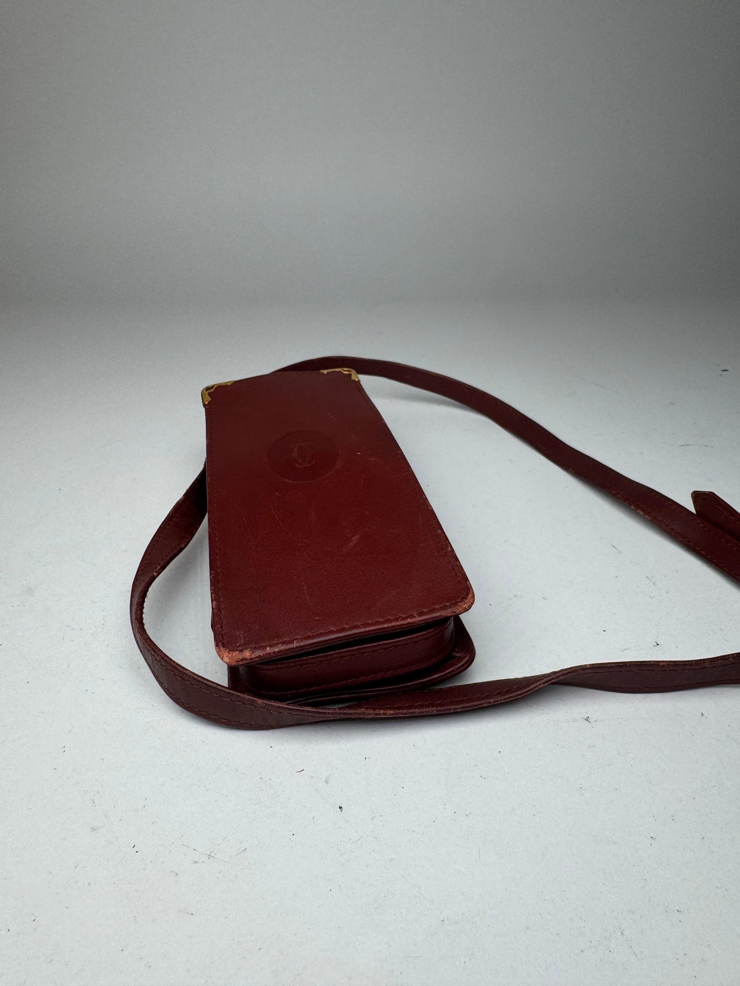 Vintage Cartier Mini Leather shoulder bag burgundy