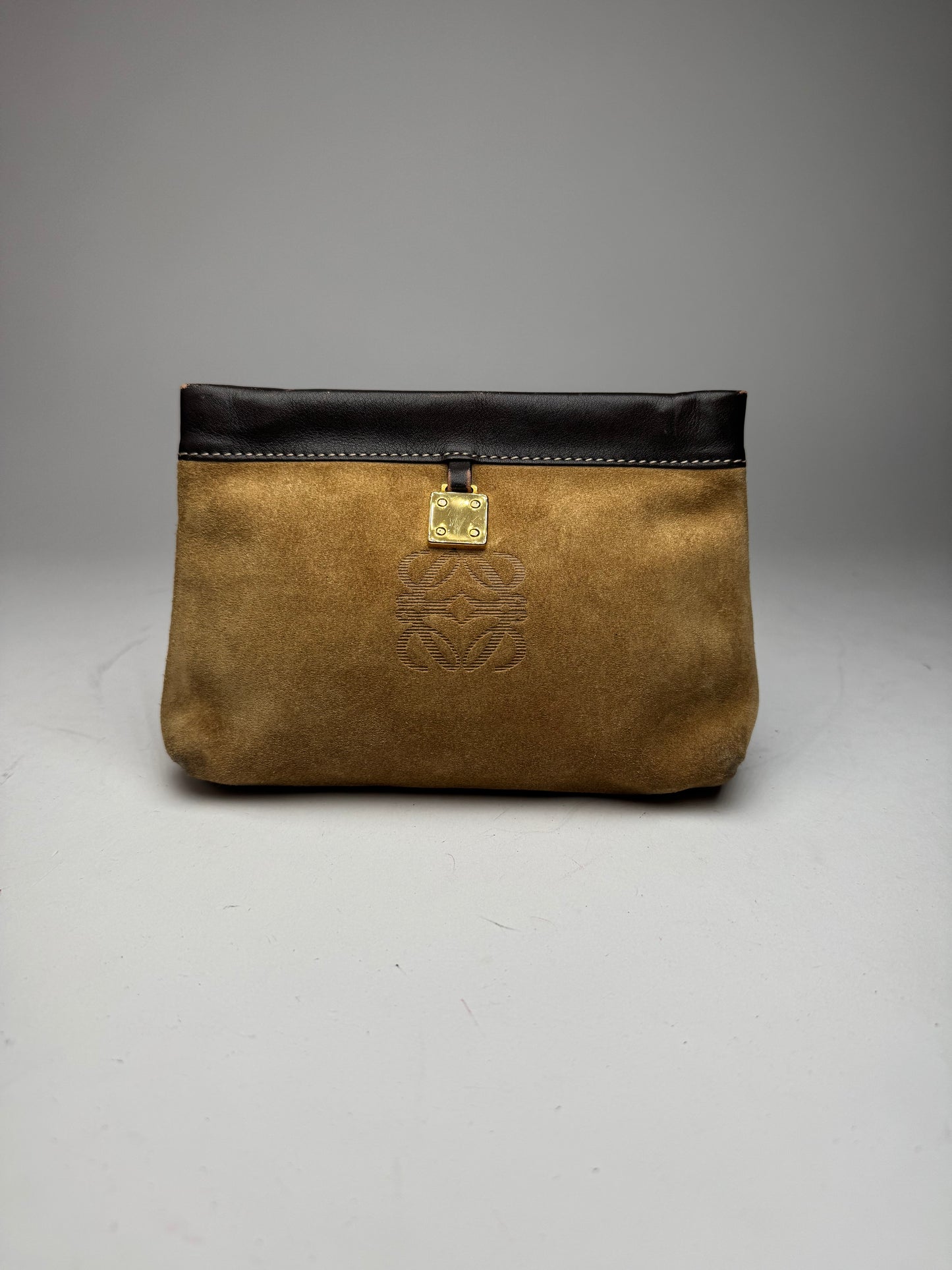 Vintage Loewe Madrid Leather Suede Anagram Clutch Brown
