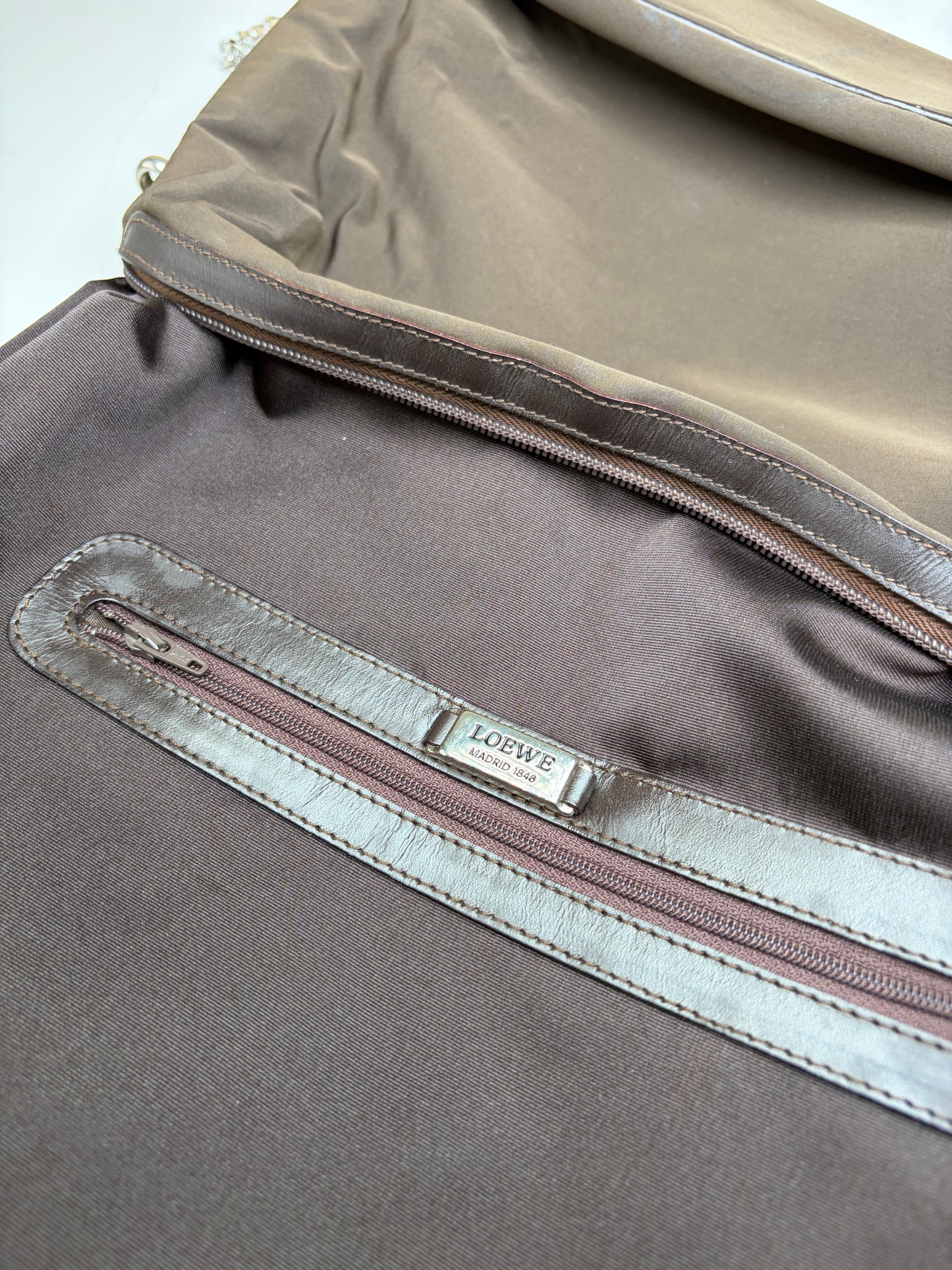 Vintage Loewe Bifold Wallet Nylon Leather Dark Brown Silver