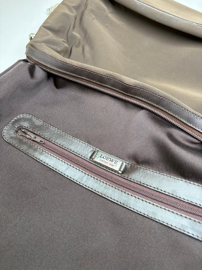 Vintage Loewe Bifold Wallet Nylon Leather Dark Brown Silver