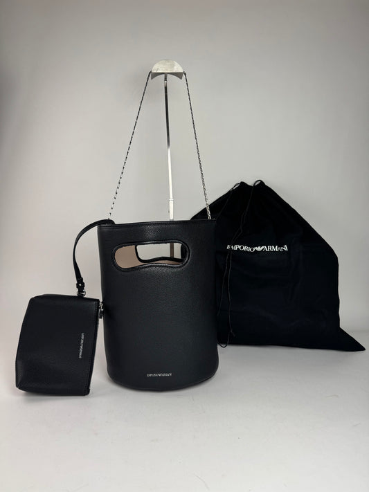 Vintage Armani Leather 2Way Bucket Bag Black