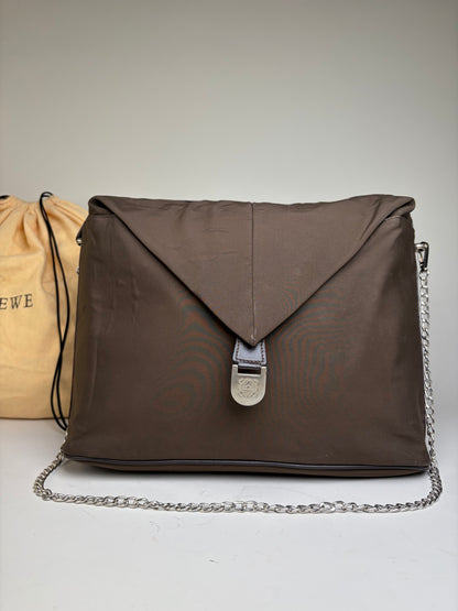 Vintage Loewe Bifold Wallet Nylon Leather Dark Brown Silver