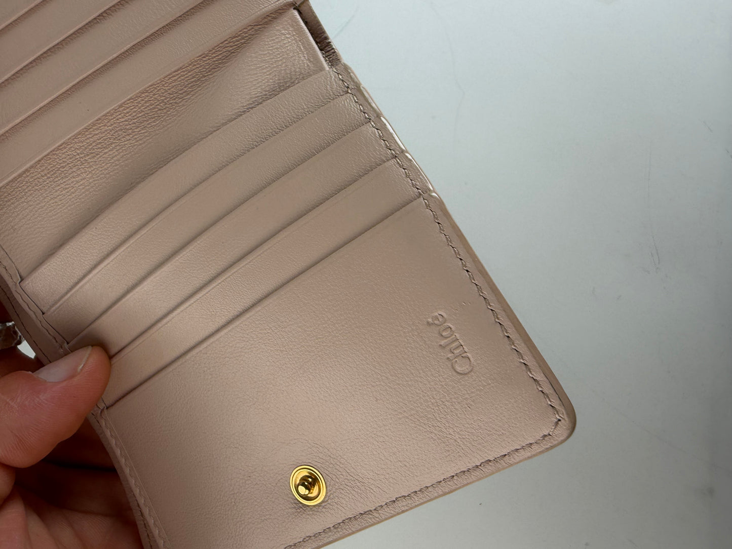 Vintage Chloe Leather Wallet Blush Pink Gold Snap