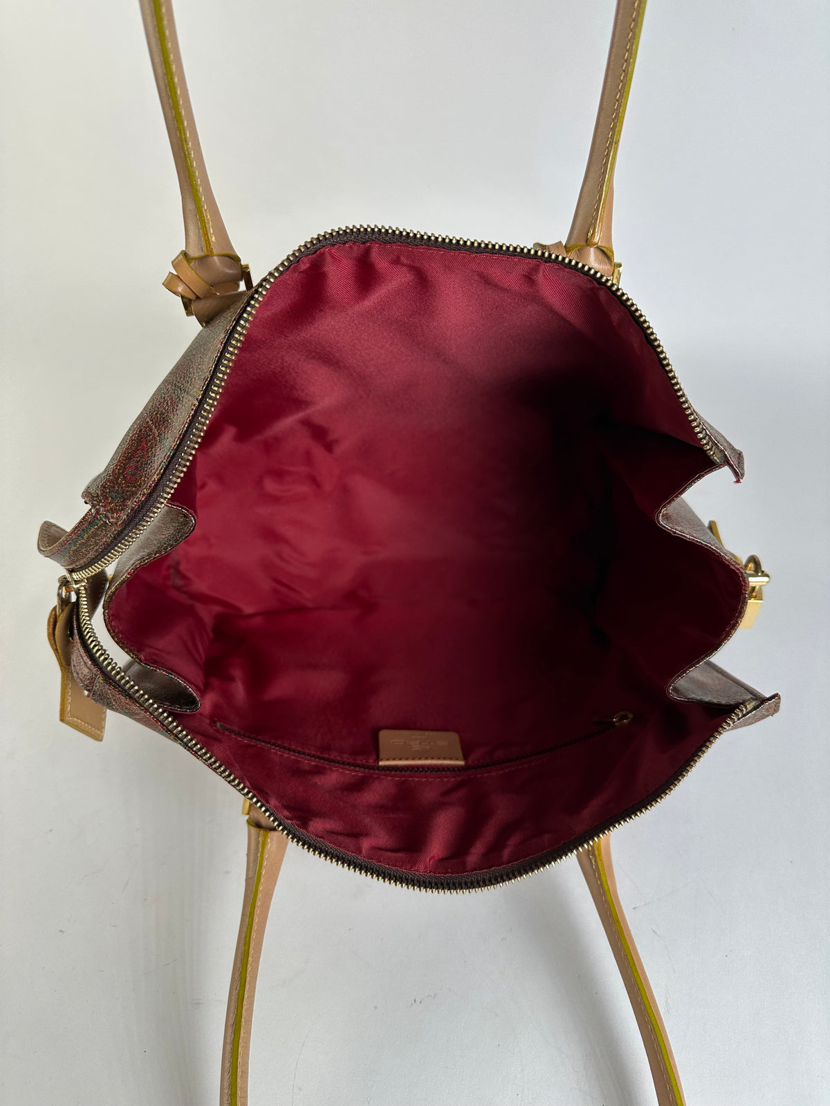 Vintage Etro Paisley Coated Canvas Structured Handbag Late 1990s Burgundy