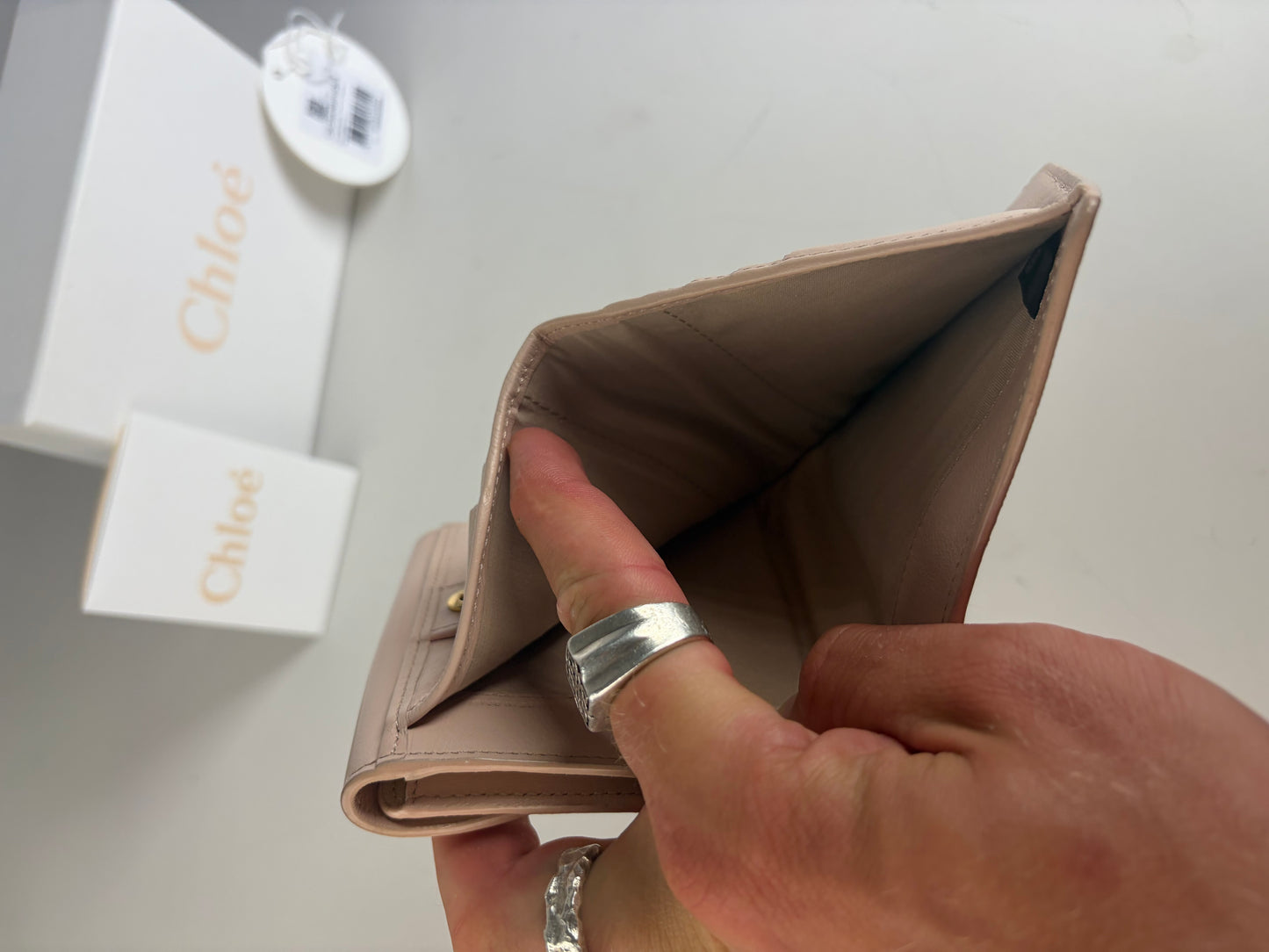 Vintage Chloe Leather Wallet Blush Pink Gold Snap