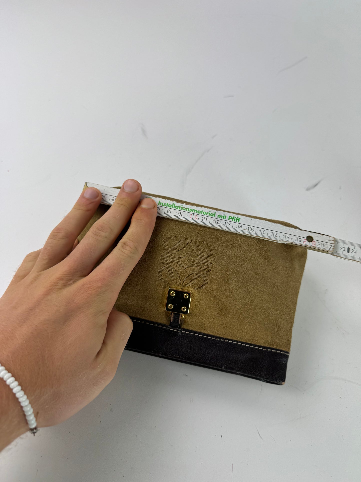 Vintage Loewe Madrid Leather Suede Anagram Clutch Brown