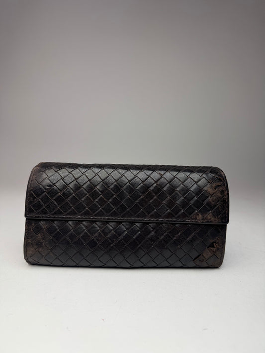 Vintage Bottega Veneta Intrecciato Leather Wallet Brown