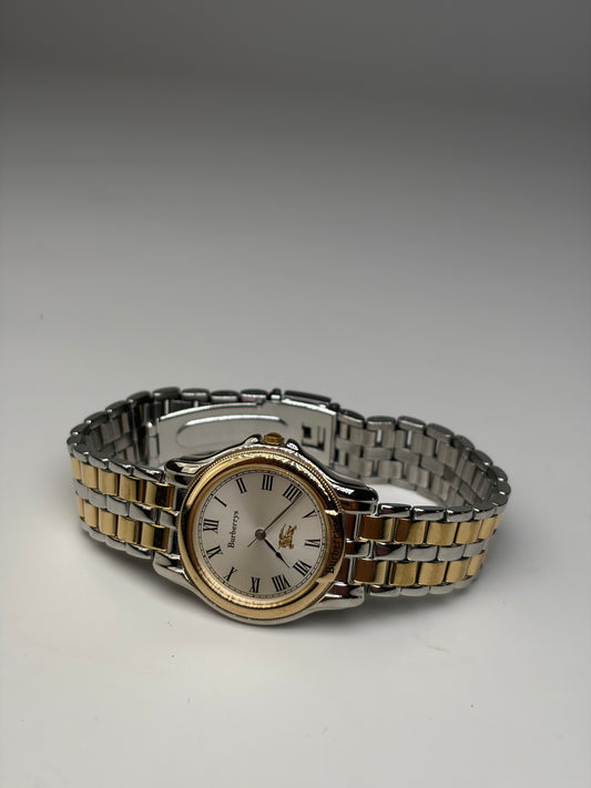 Vintage Burberry Stainless Steel Bracelet Watch Silver Gold