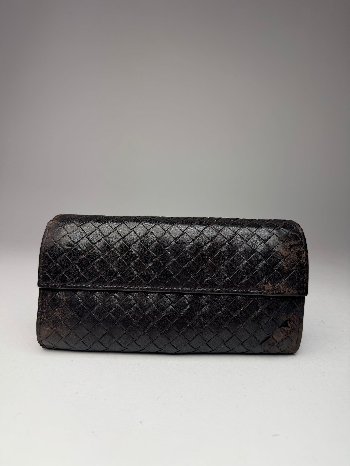 Vintage Bottega Veneta Intrecciato Leather Wallet Brown