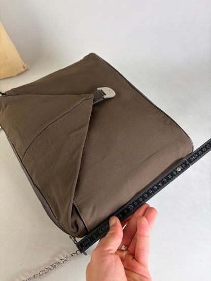 Vintage Loewe Bifold Wallet Nylon Leather Dark Brown Silver