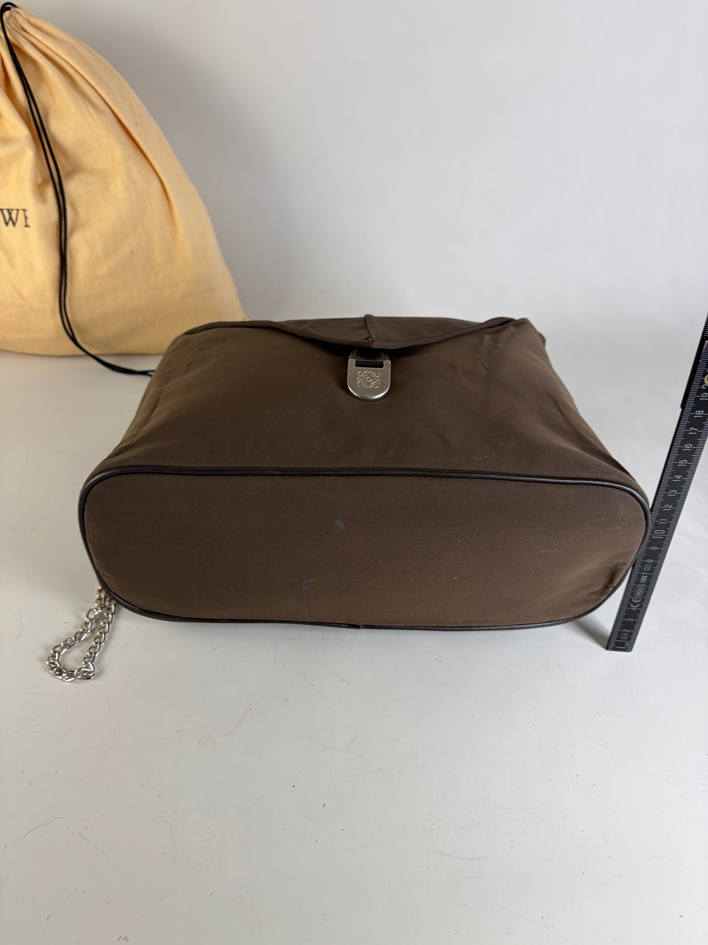 Vintage Loewe Bifold Wallet Nylon Leather Dark Brown Silver