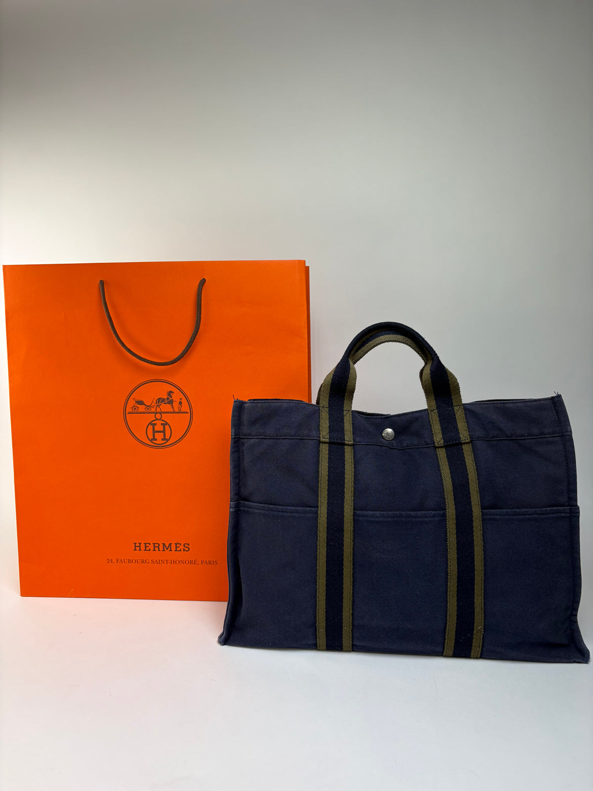 Vintage Hermès Canvas Tote Navy Olive Green