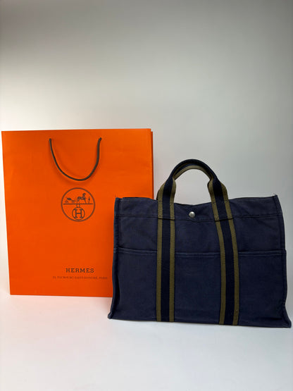 Vintage Hermès Canvas Tote Navy Olive Green