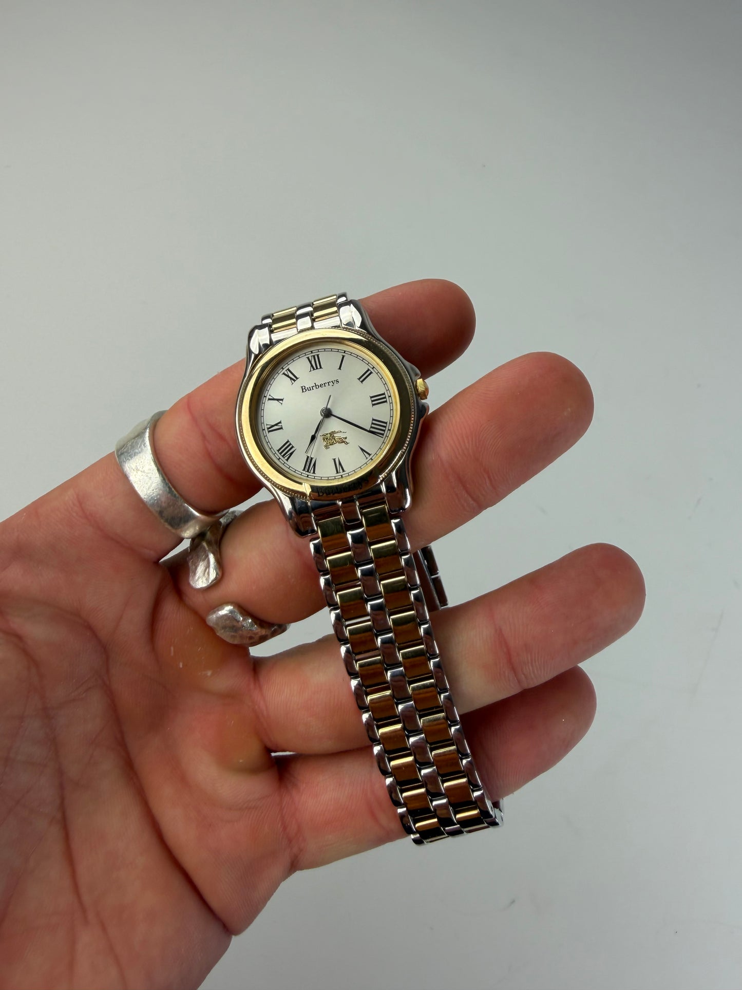 Vintage Burberry Stainless Steel Bracelet Watch Silver Gold