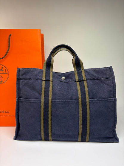 Vintage Hermès Canvas Tote Navy Olive Green