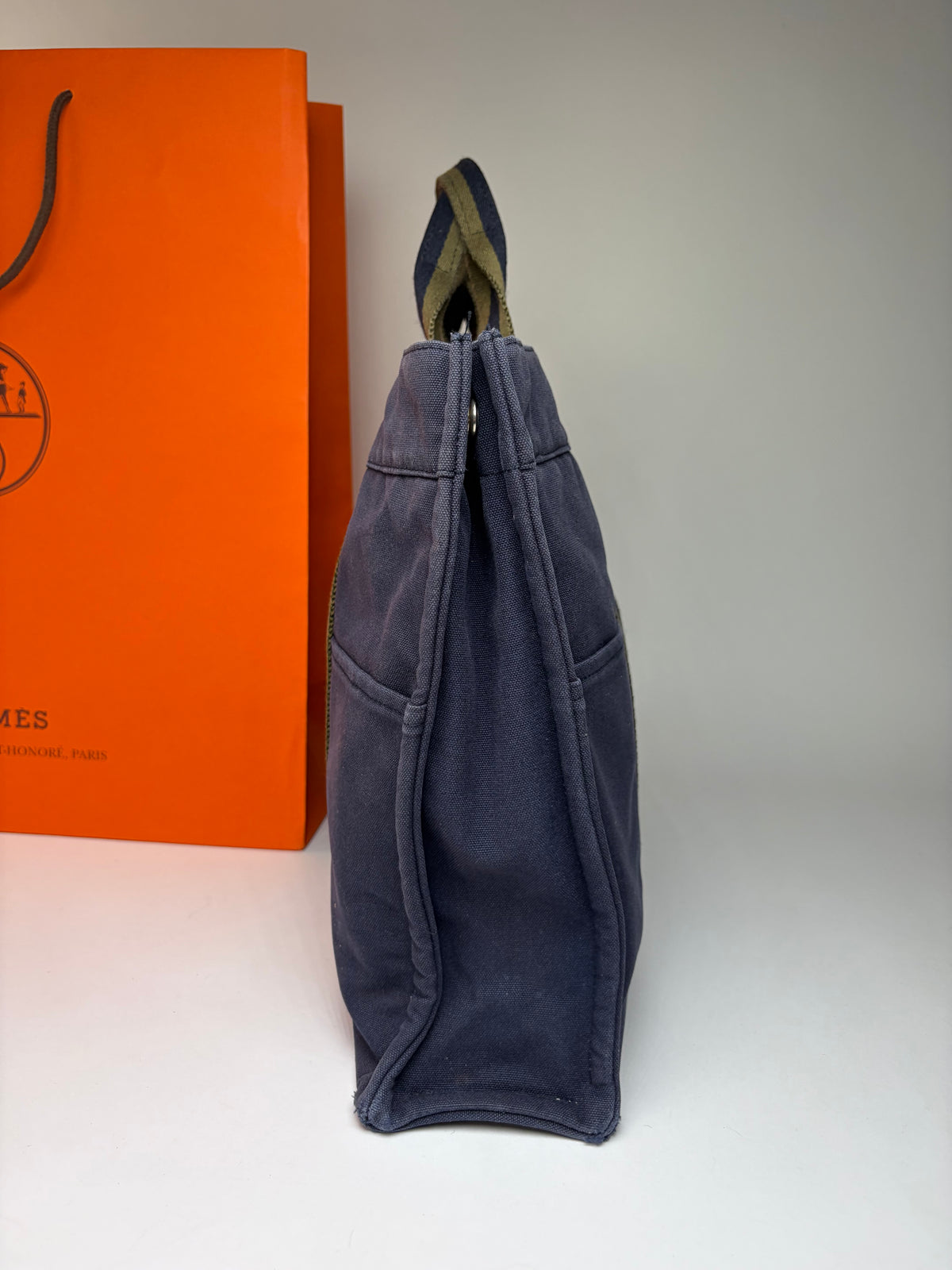 Vintage Hermès Canvas Tote Navy Olive Green