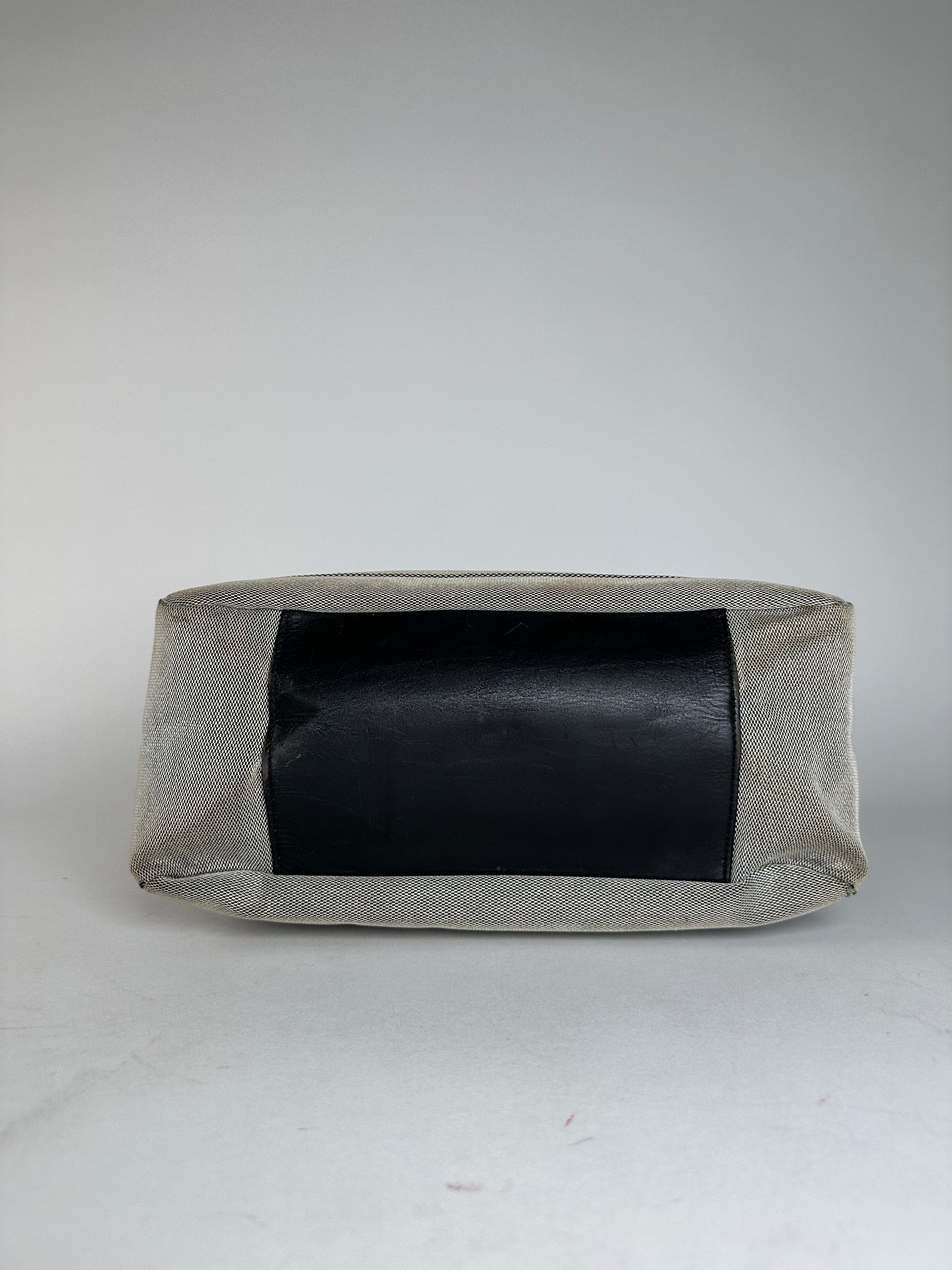 Vintage Gucci Bamboo Top Handle Canvas Handbag Grey Black