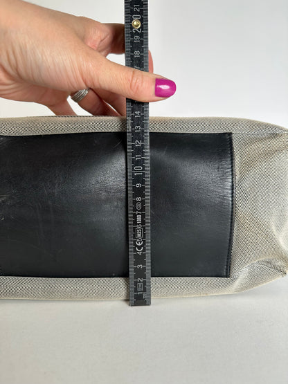 Vintage Gucci Bamboo Top Handle Canvas Handbag Grey Black