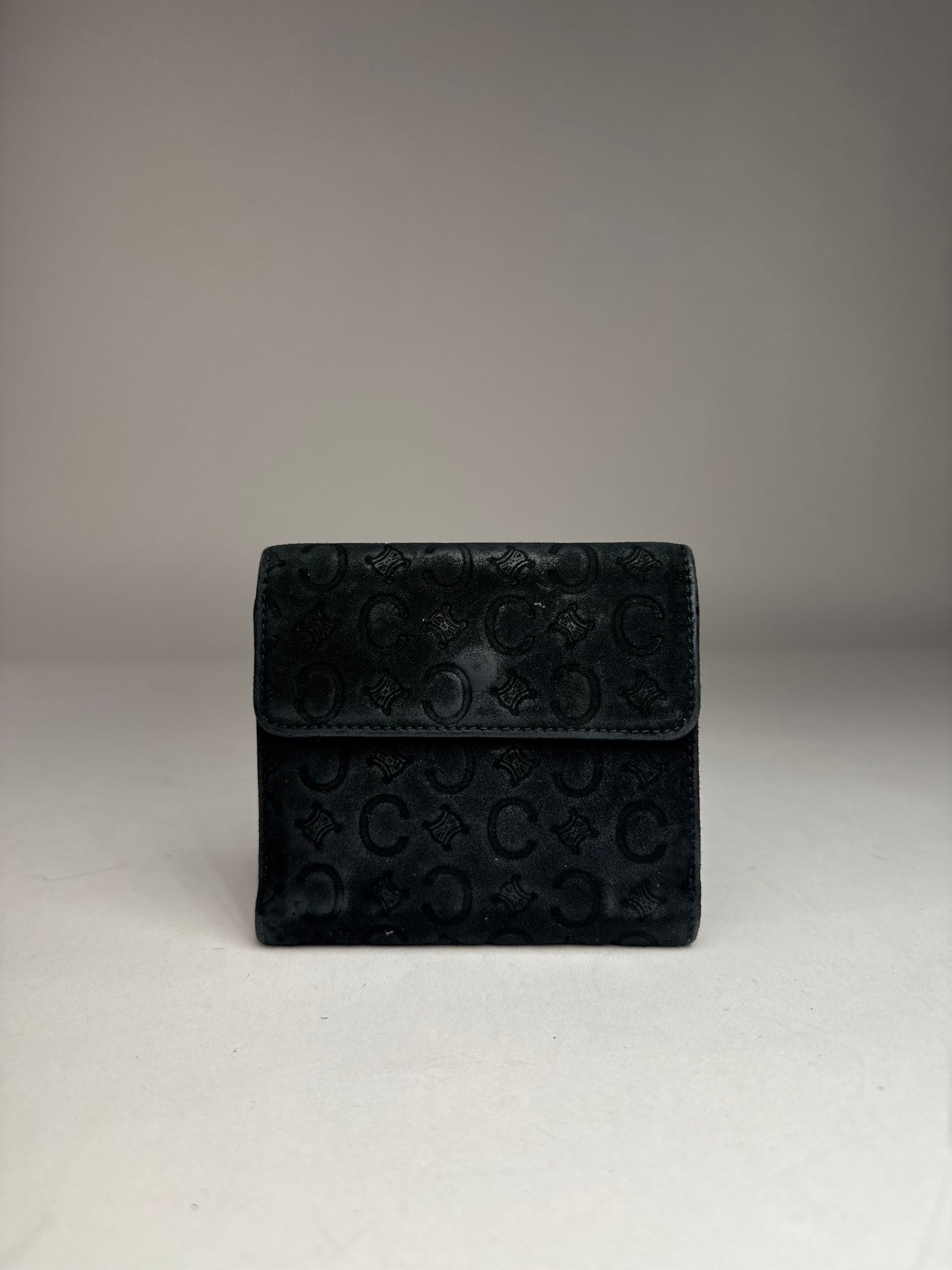 Vintage Celine Monogram Velour Leather Wallet Black
