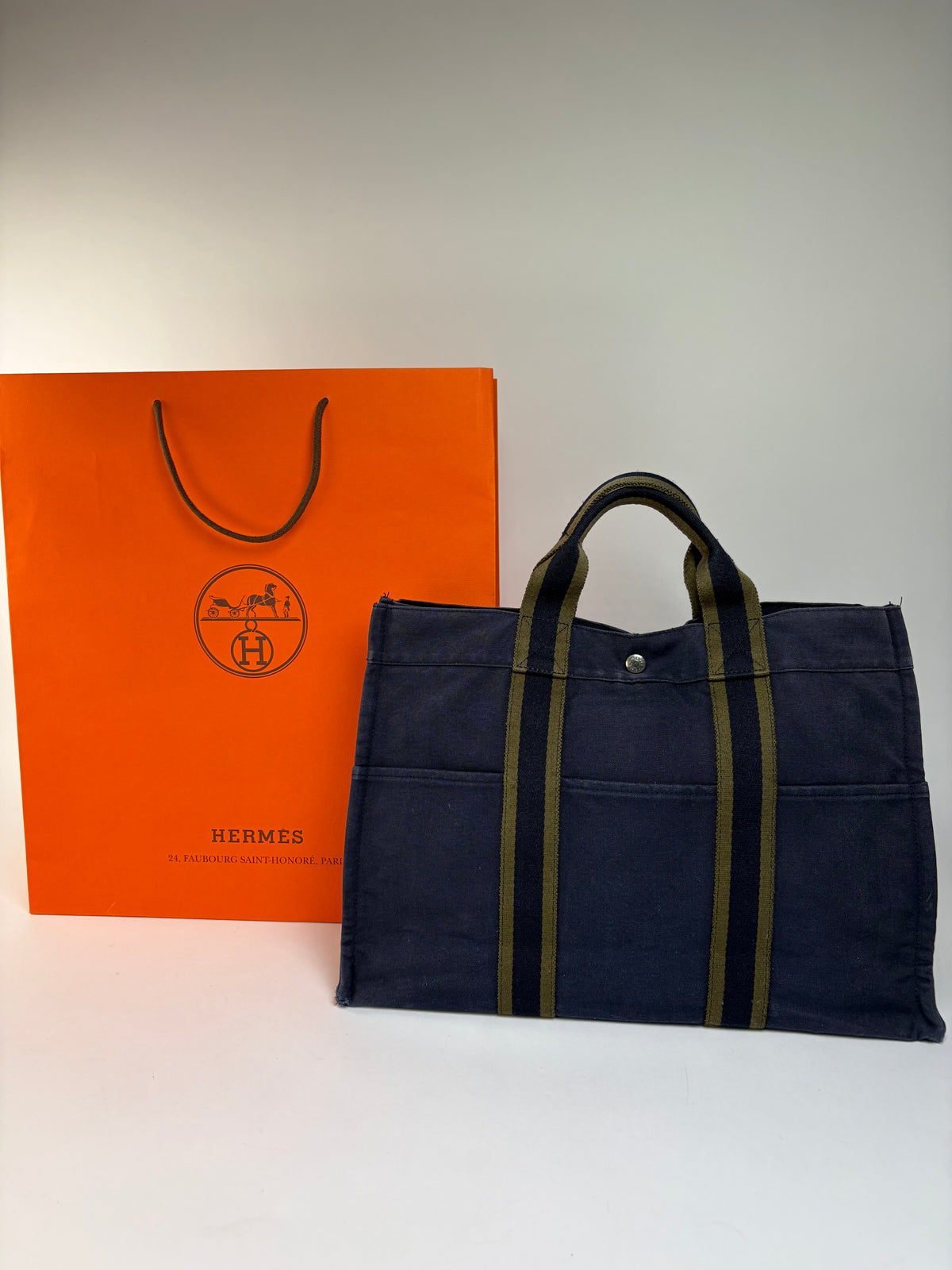 Vintage Hermès Canvas Tote Navy Olive Green