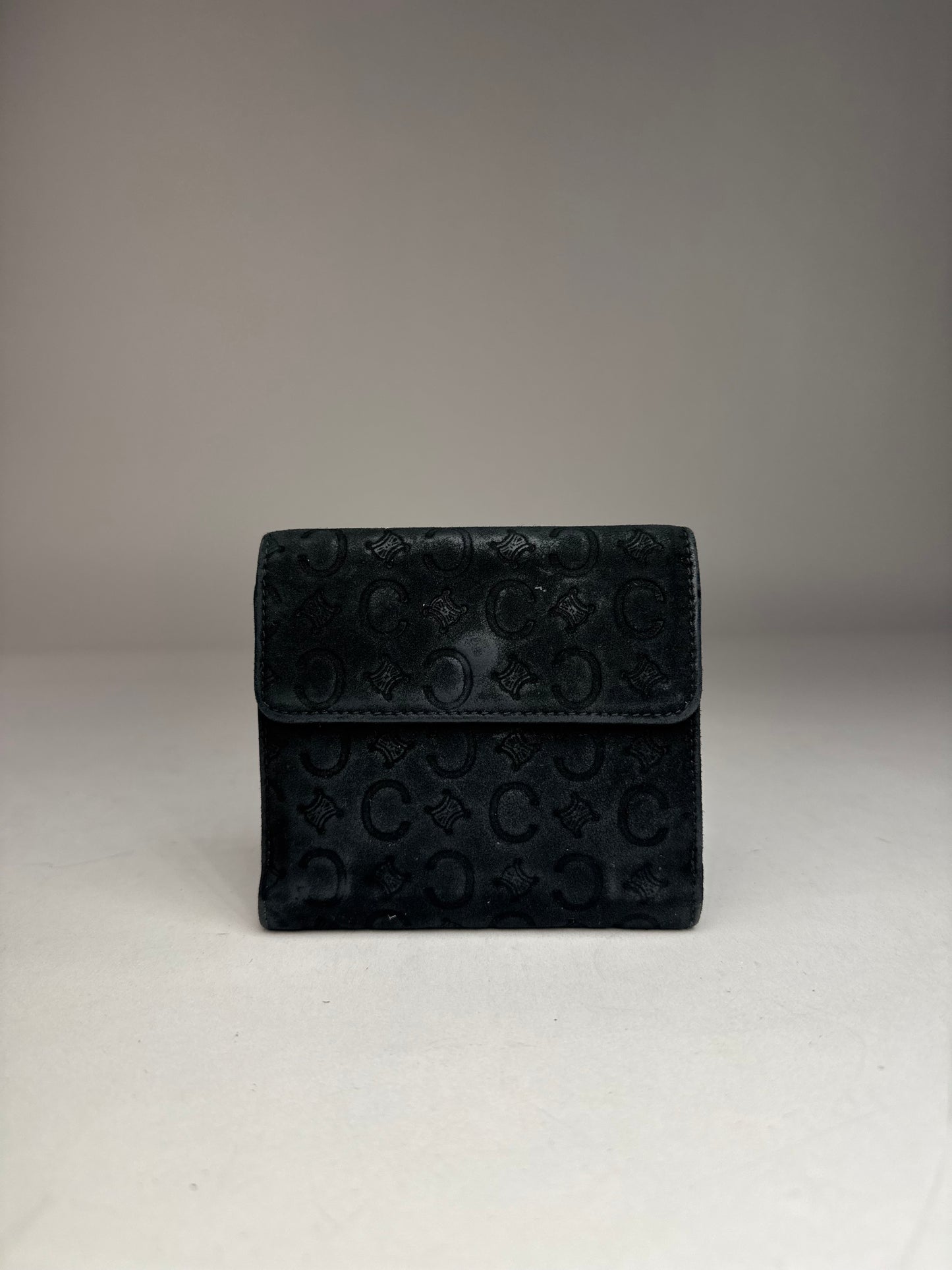 Vintage Celine Monogram Velour Leather Wallet Black