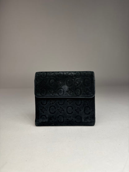 Vintage Celine Monogram Velour Leather Wallet Black