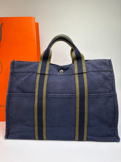 Vintage Hermès Canvas Tote Navy Olive Green