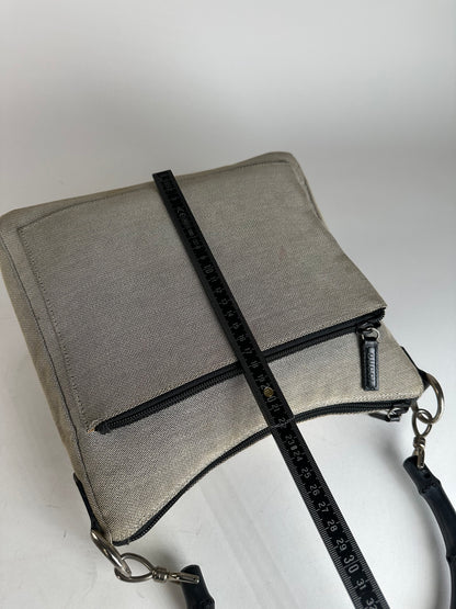 Vintage Gucci Bamboo Top Handle Canvas Handbag Grey Black