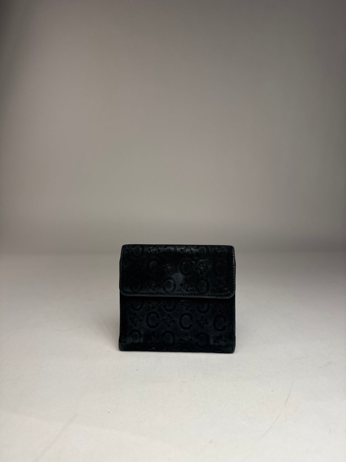 Vintage Celine Monogram Velour Leather Wallet Black