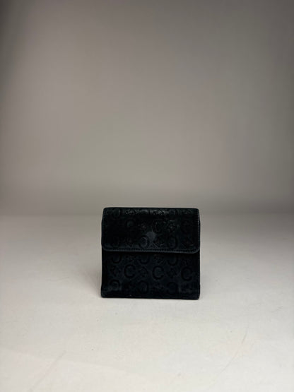 Vintage Celine Monogram Velour Leather Wallet Black