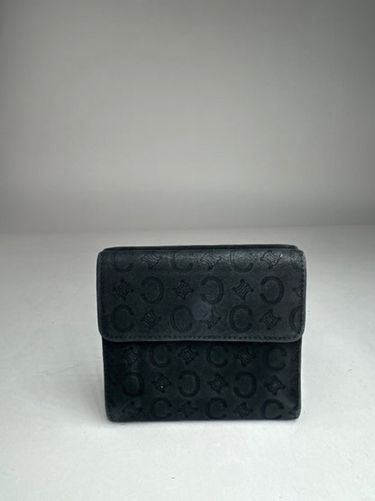 Vintage Celine Monogram Velour Leather Wallet Black