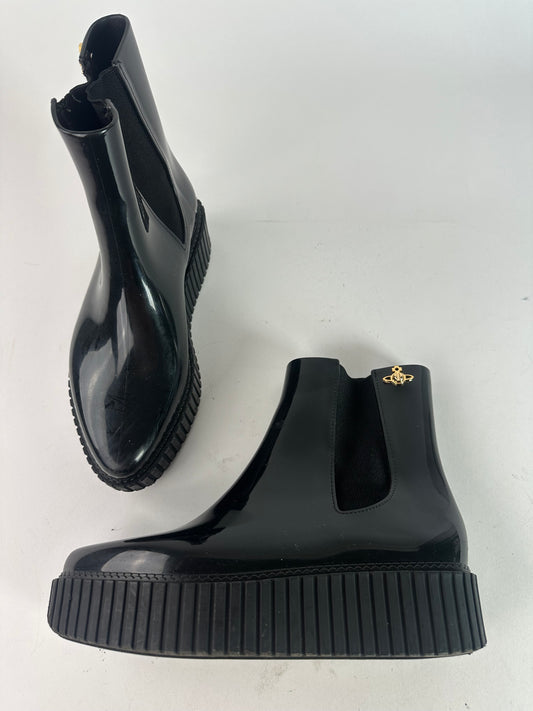 Vivienne Westwood Black Rubber Ankle Boots with Platform Sole