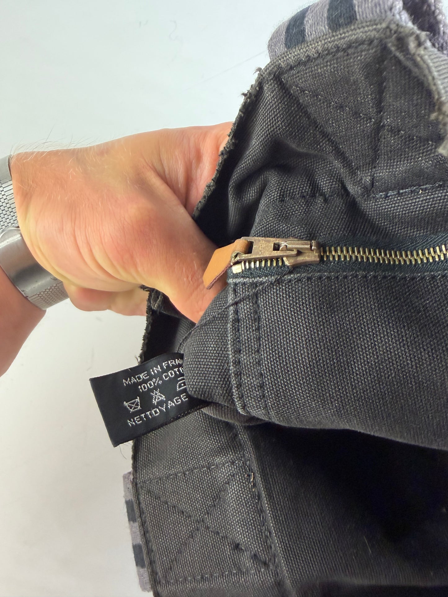 Vintage Hermes Cotton Tote Bag Black Grey