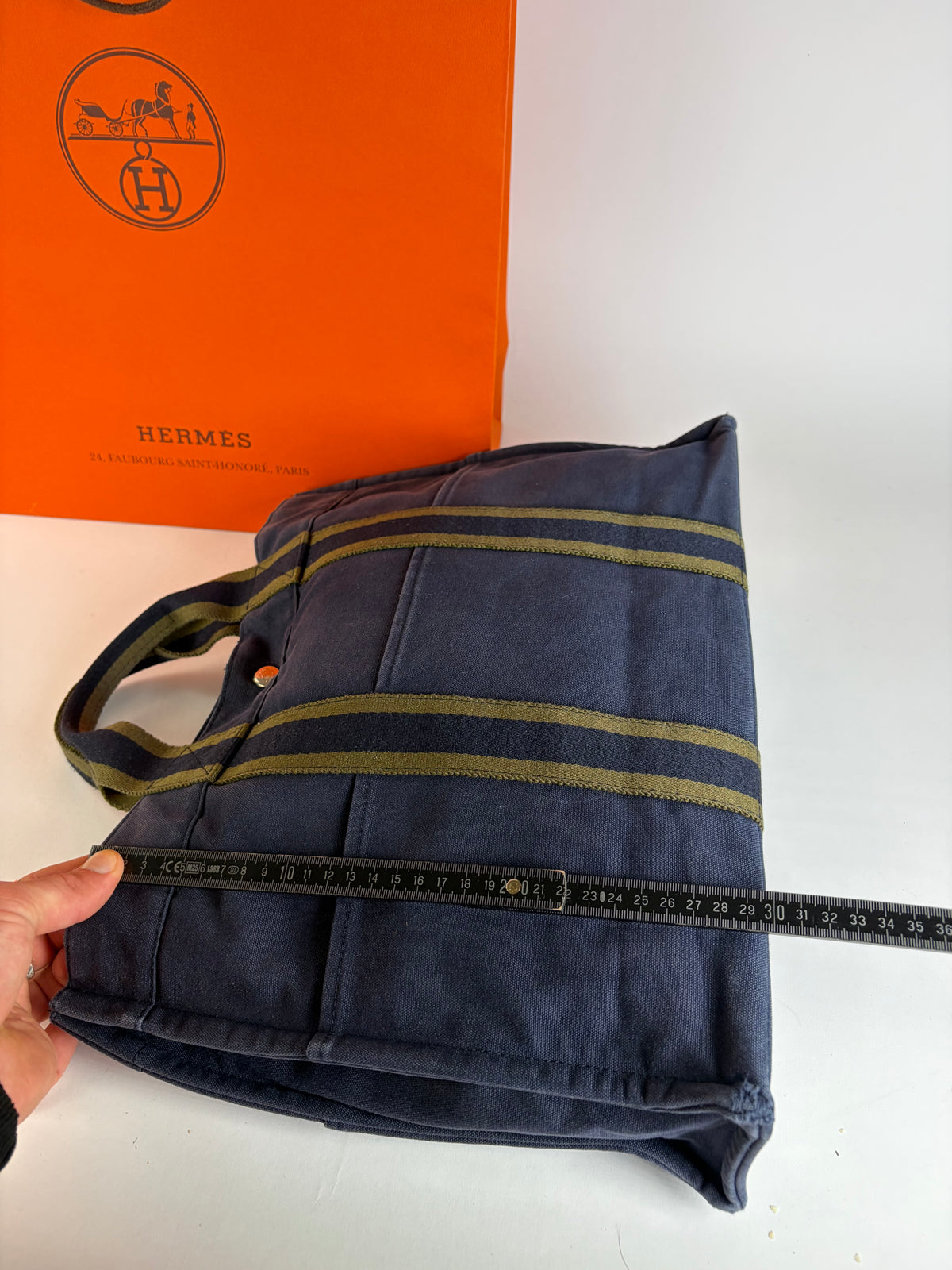 Vintage Hermès Canvas Tote Navy Olive Green