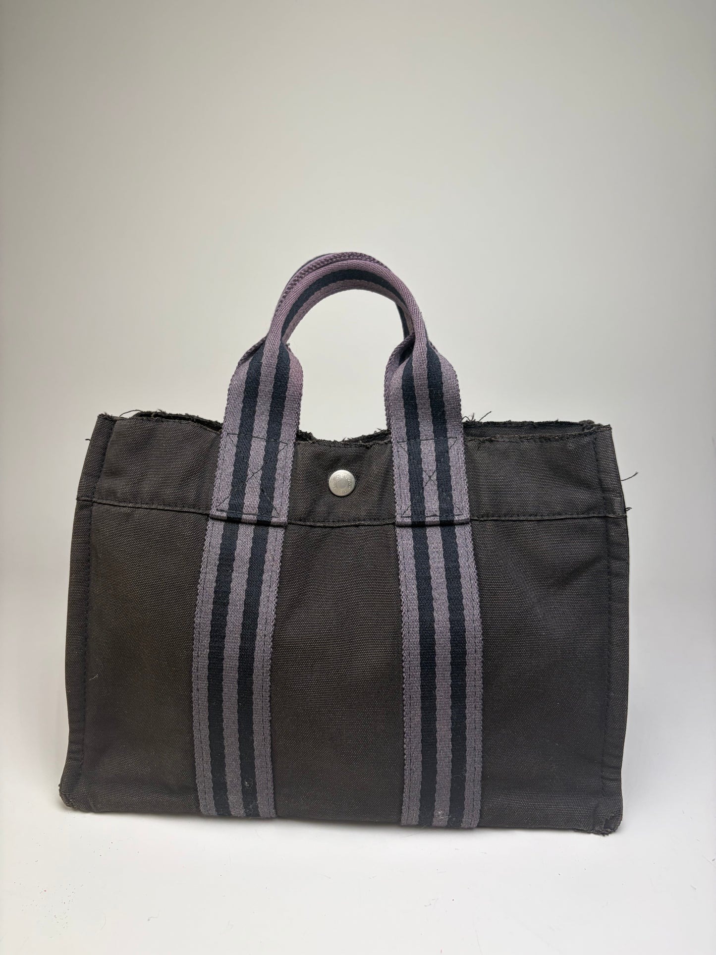 Vintage Hermes Cotton Tote Bag Black Grey