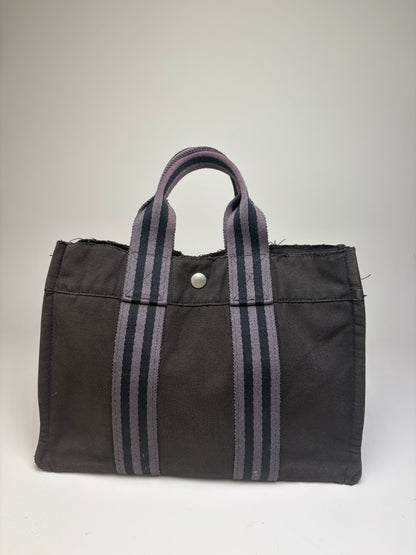 Vintage Hermes Cotton Tote Bag Black Grey