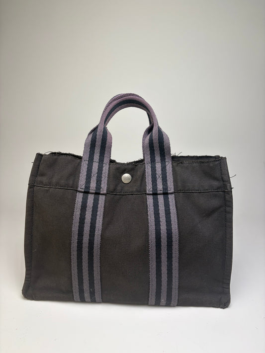 Vintage Hermes Cotton Tote Bag Black Grey