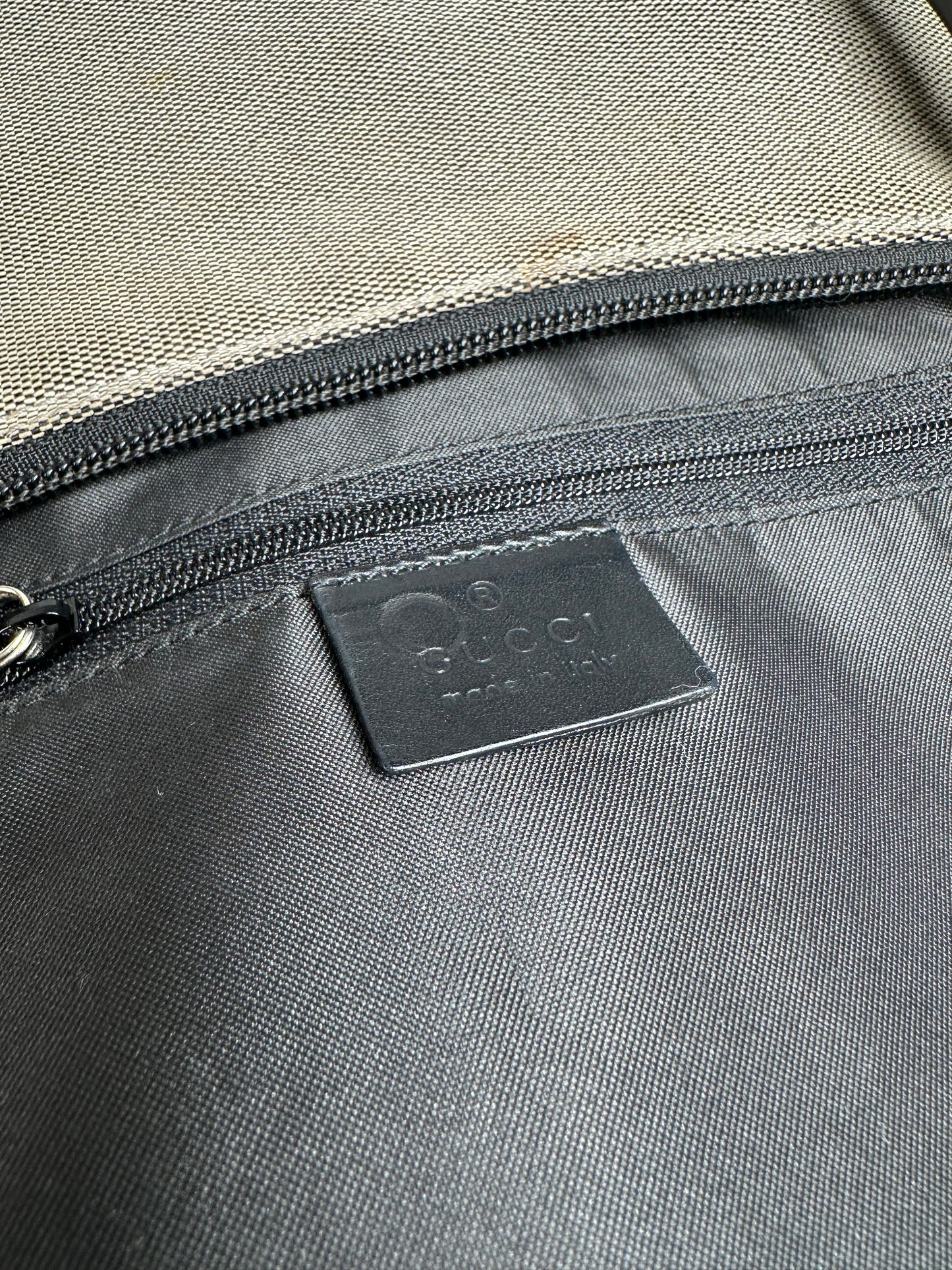 Vintage Gucci Bamboo Top Handle Canvas Handbag Grey Black