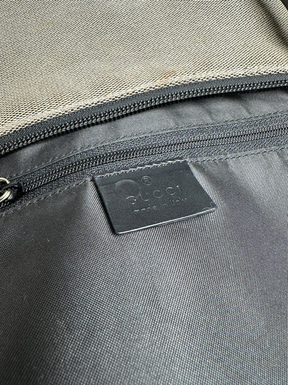 Vintage Gucci Bamboo Top Handle Canvas Handbag Grey Black