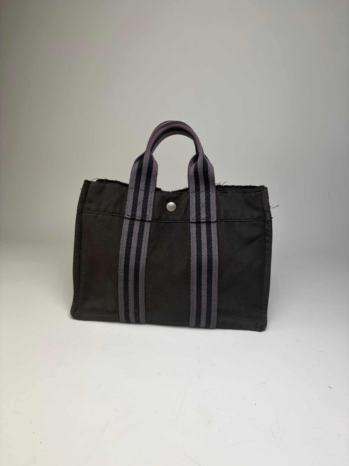 Vintage Hermes Cotton Tote Bag Black Grey