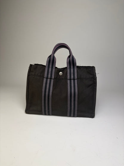 Vintage Hermes Cotton Tote Bag Black Grey