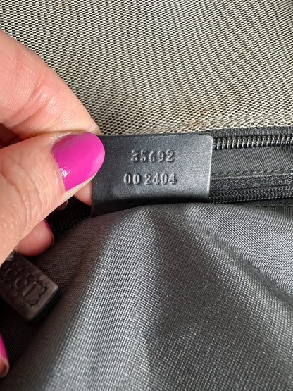 Vintage Gucci Bamboo Top Handle Canvas Handbag Grey Black