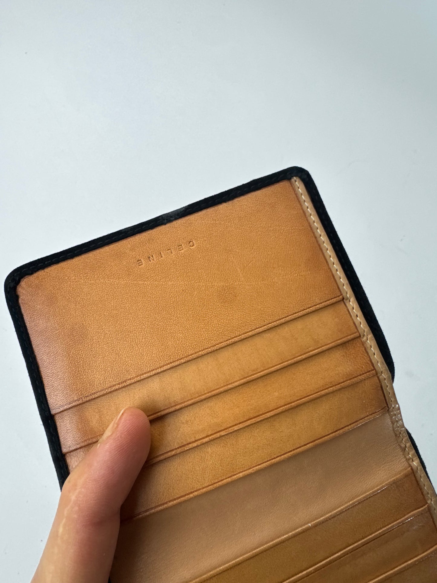 Vintage Celine Monogram Velour Leather Wallet Black